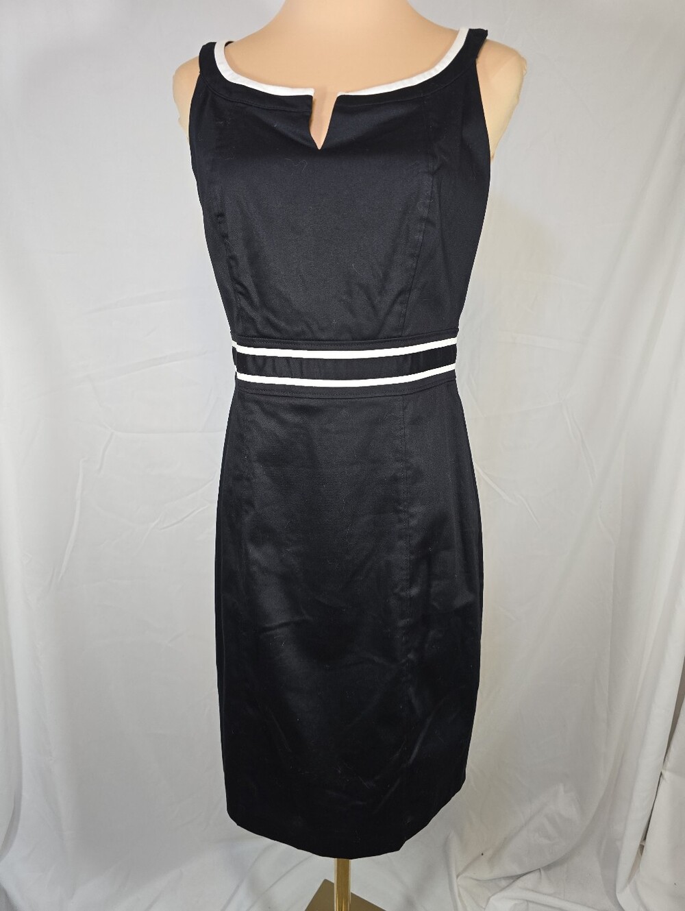 White House Black Market Black Midi Sheath Dress with White Trim